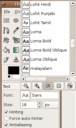 Gimp font selection