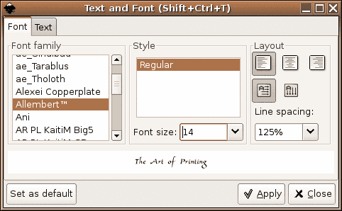Inkscape font selection
